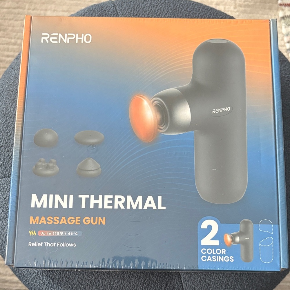 RENPHO Mini Thermal Massage Gun - Black with Orange Accent